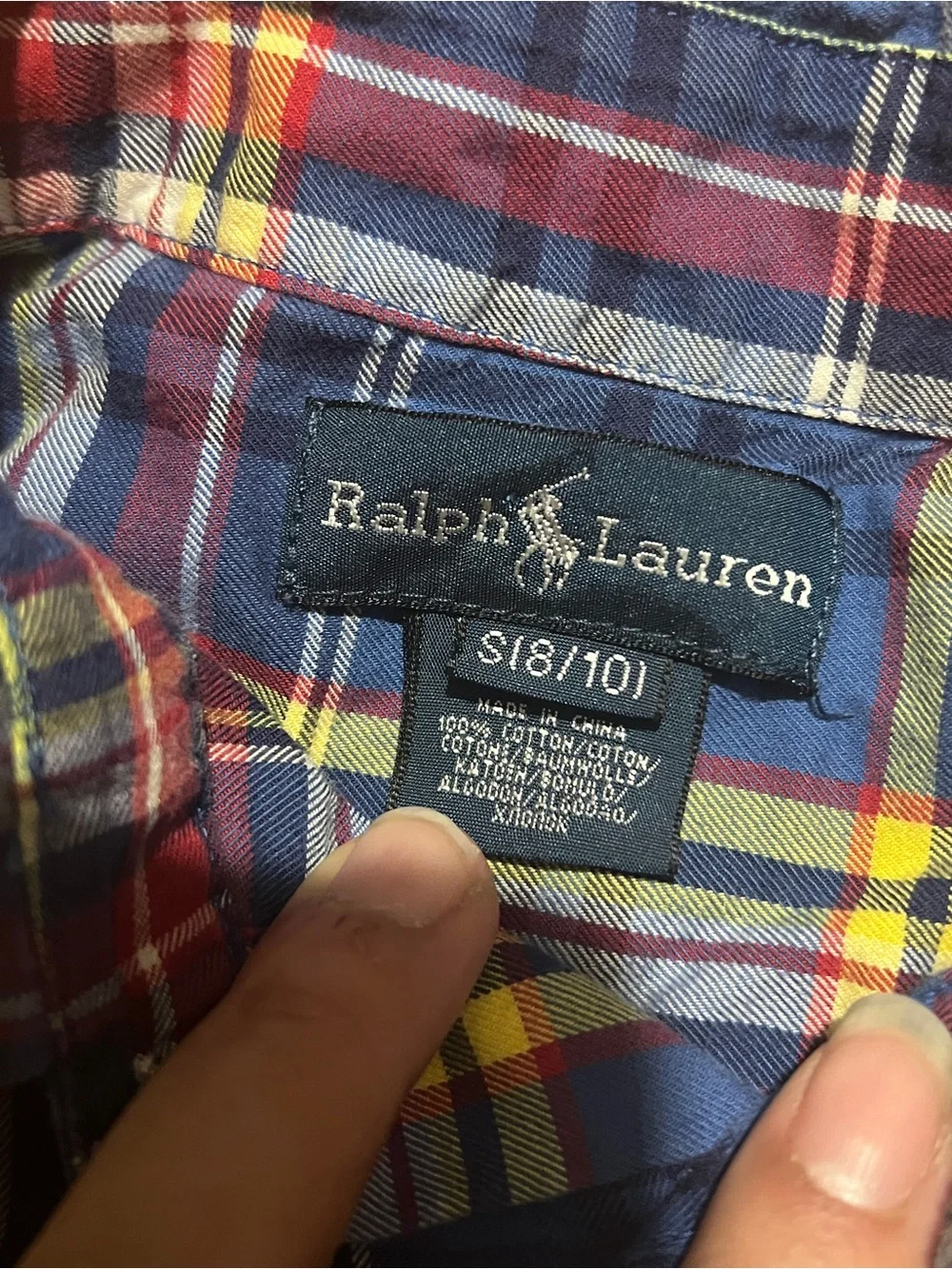 Ralph Lauren Boys Size S Blue Plaid Button-Down Cotton Long Sleeve Pony Preppy